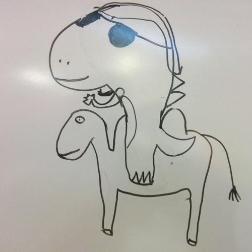 A t-rex riding a camel might be the limit of my drawing skills.